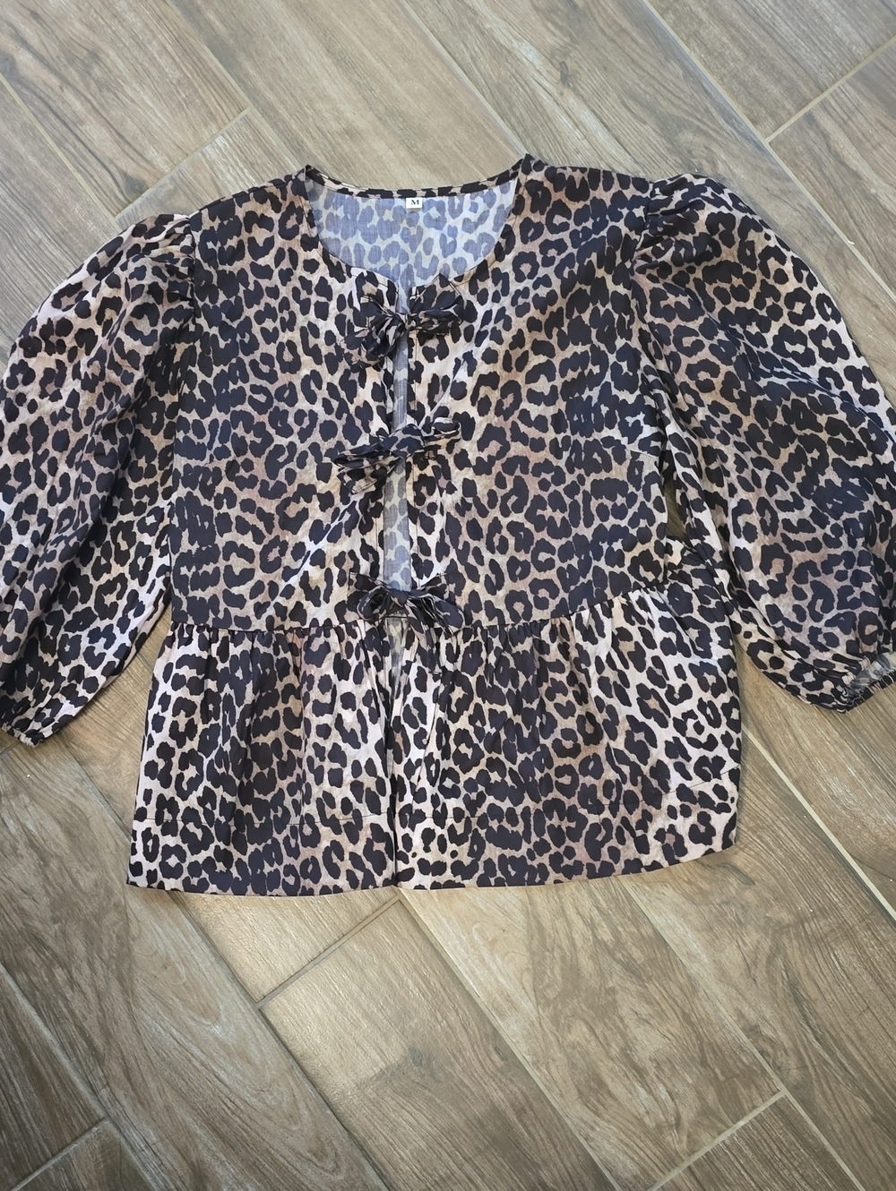 Leopard Print Tie-Front Peplum Blouse - Brown/Black